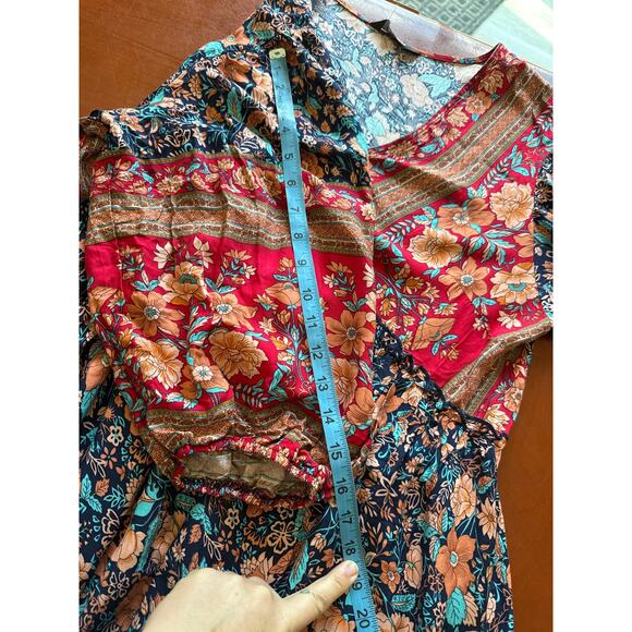 Boho Short Dress M Multi Pattern NWT Fall Western Vibes Viscose - Picture 7 of 7